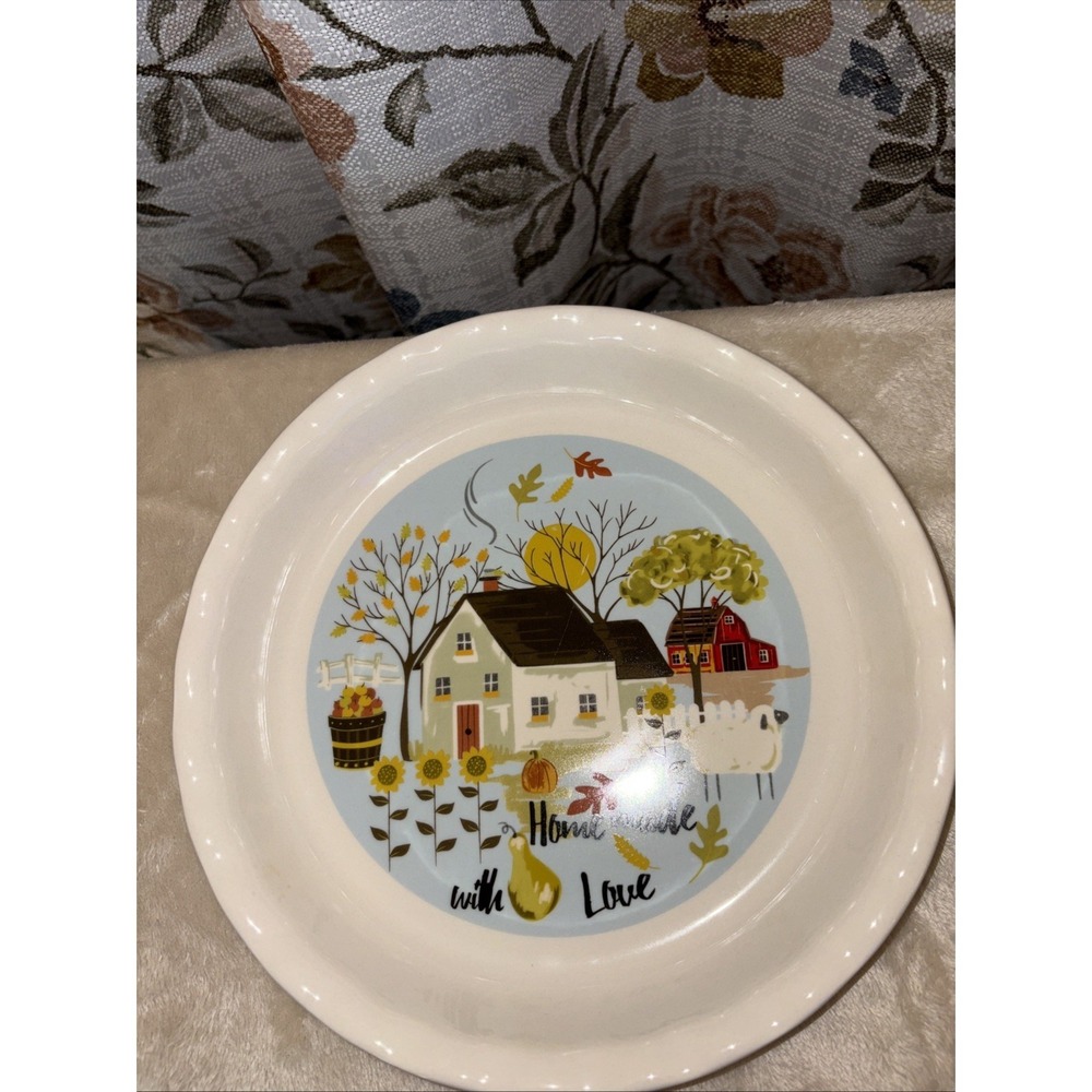 Nantucket Home Farm Country Scene Pie Plate Dish 10" Cottage/Granny Core